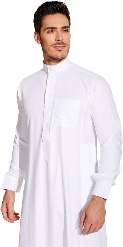 Sabolia Saudi Arabic Thobe Men’s Arab Robe Men’s Muslim Clothes Ramadan Middle East Ethnic Clothes Cuff Sleeve Size 62