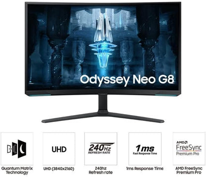 Samsung 32" Odyssey Neo G8 BG850, 4K Curved Gaming Monitor With 240Hz Refresh Rate &1ms Response Time, AMD FreeSync Premium Pro, Quantum HDR 2000 - LS32BG850NMXUE