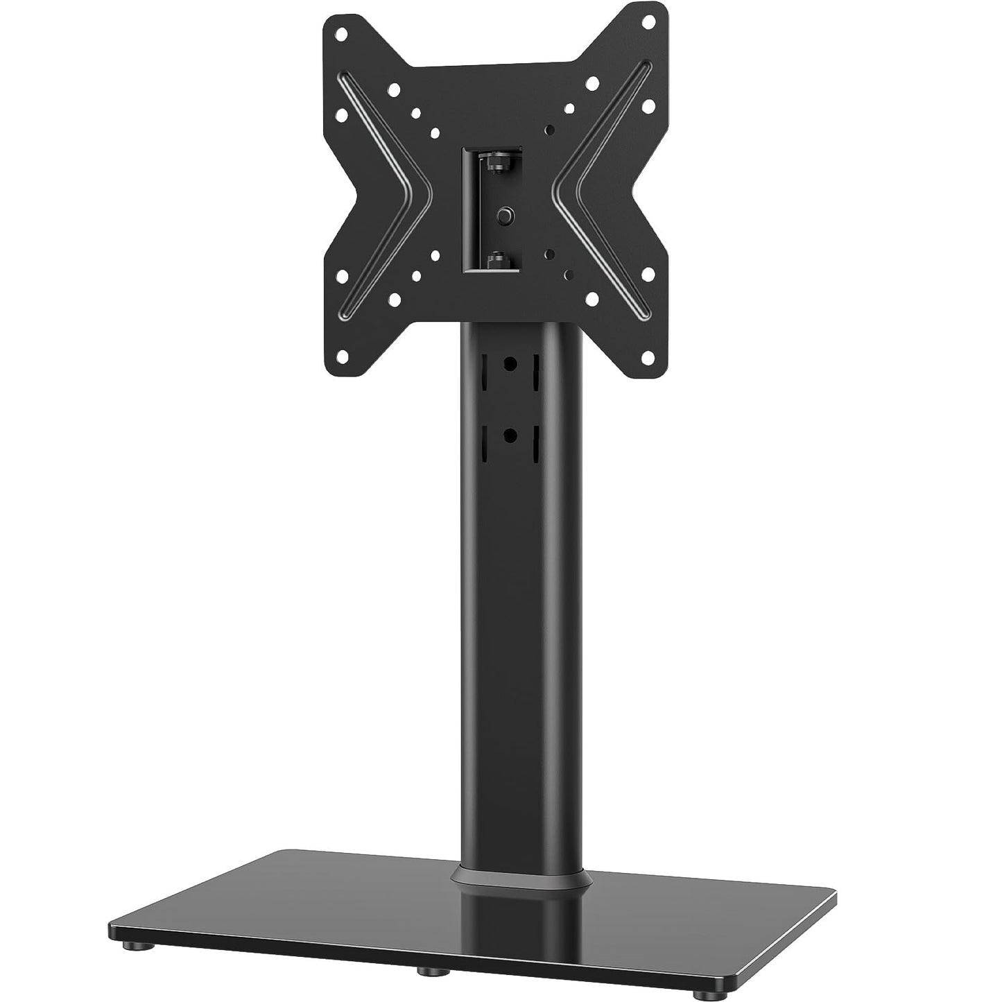 Hemudu Universal Swivel TV Stand/Base Table Top TV Stand for 21 to 55 inch TVs with 90 Degree Swivel, 4 Level Height Adjustable, Heavy Duty Tempered Glass Base, Holds up to 45kgs, HT02B-002