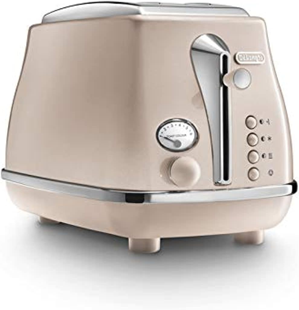 De'Longhi Icona Capitals Red Vintage Style 4 Slice Toaster, 6 Browning Levels, 4 Extra Wide Bread Slots, Defrost and Reheat Functions, Removable Crumb Tray, CTOC4003.R.