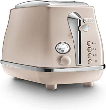 De'Longhi Icona Capitals Red Vintage Style 4 Slice Toaster, 6 Browning Levels, 4 Extra Wide Bread Slots, Defrost and Reheat Functions, Removable Crumb Tray, CTOC4003.R.