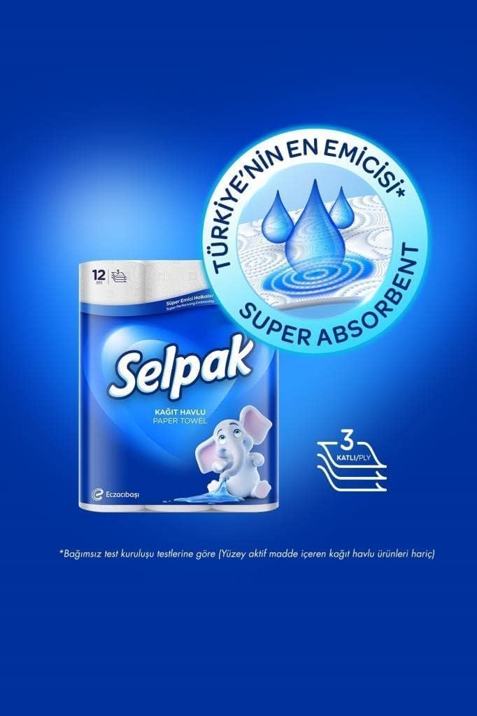 Selpak 3 Ply Kitchen Paper Towel 12 Rolls 80 Sheets