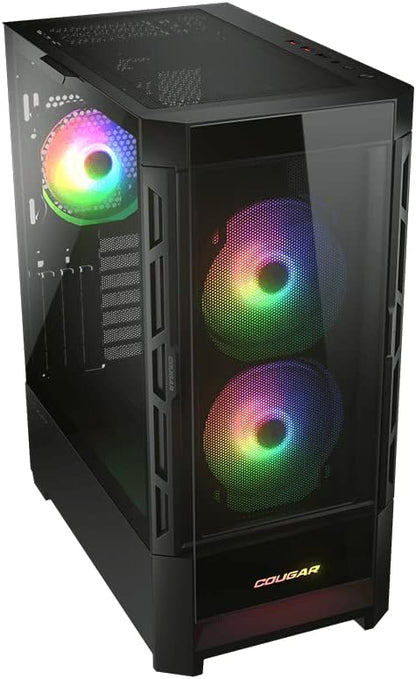 COUGAR DUOFACE RGB MID-TOWER GAMING PC CASE, 2 X 140MM ARGB FANS, 1 X 120MM ARGB FAN, UNBEATABLE COOLING PERFORMANCE, TEMPERED GLASS - BLACK