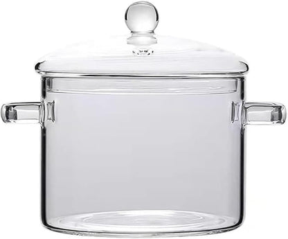 Clear Glass Cooking Pot Glass Saucepan Glass Cooking Pot Glass Saucepan With Cover - Heat-Resistant Thick Glass Cookware Set Clear Stovetop Cooking Pot - Safe For Pasta Noodle,Soup,Milk(1200ML,1500ML)