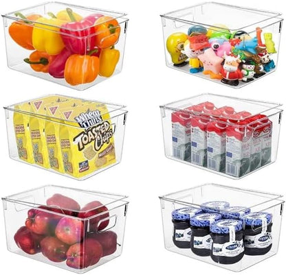 Clear Storage Bins With Lids, Plastic Storage Bins, Food Storage Organizer, Kitchen, Pantry and Fridge Organizers (Large 6 pack)