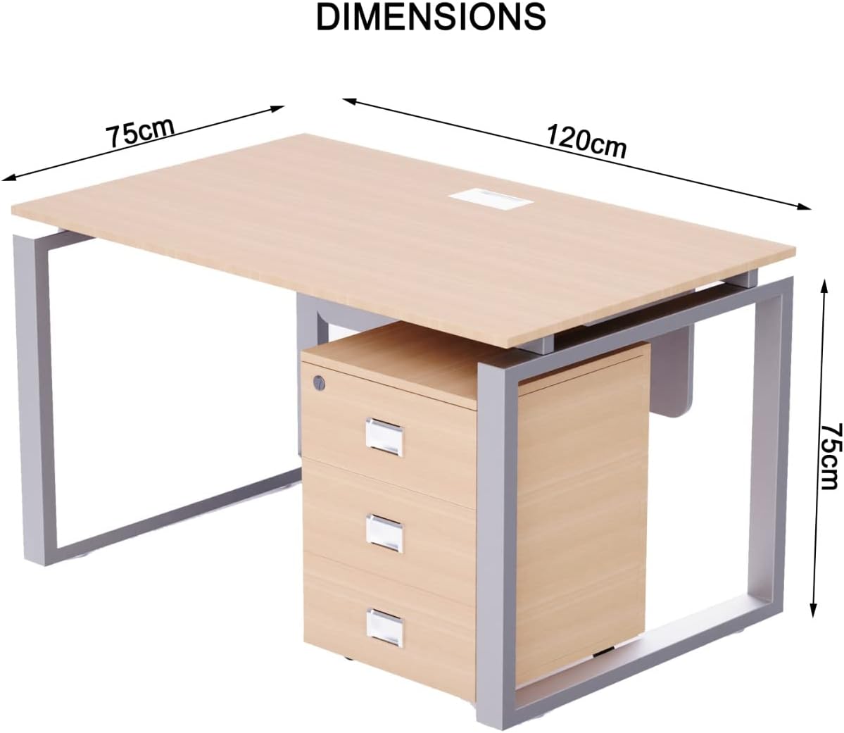 Mahmayi Carre Modern Workstation- Office Furniture with Steel Square Metal Legs, Silver Modesty Panel, Wood 3 Drawer Mobile Storage Unit, Tempered Glass Top for Office Executives, Home (140CM, White)