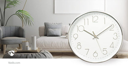 Nedis White and Silver Circle Wall Clock - CLWA015PC30SR - 30cm Diameter