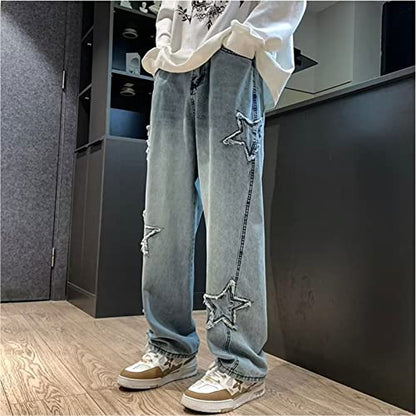 FantasyGears Y2k Jeans Men Grunge Hip Hop Baggy Pants Straight Leg Graphic Denim Joggers Loose Goth Trousers Streetwear