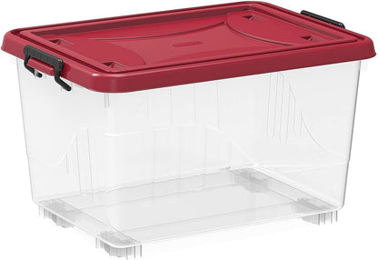 Cosmoplast 55L Clear Plastic Storage Box with Wheels & Lockable Lid Set of 6