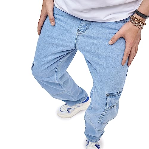 WEIBUMAOYI Men's Loose Fit Pants Relaxed-Fit Men Jeans Washed Oversize Straight Leg Carpenter Jean