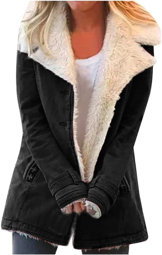 Women Winter Cardigan Jacket Coat, Ladies Solid Long Sleeve Plus Size Plush Warm Overcoat Outwear, 1859, Black