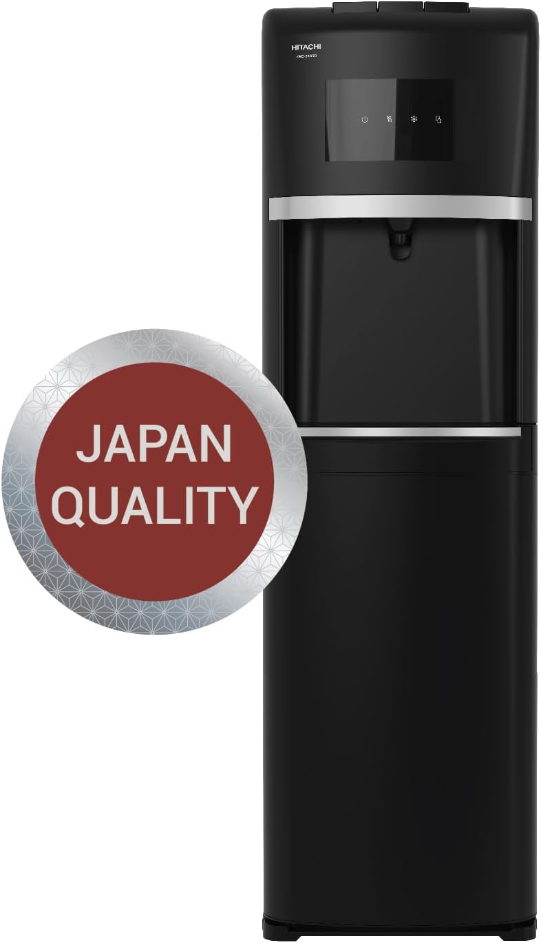 HITACHI Water Dispenser, Top Loading, Hot Cold and Ambient Temperature, Japanese Quality Floor Standing Water Cooler, Child Safety lock, Best for Home, Office-Pantry, Black, HWD15000B (2023 Model)