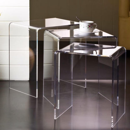 Acrylic Clear Nesting Tables, Coffee Table, End Table, Living Room Table, Adjustable Coffee Corner Table (1 set Of 3 Pcs) (40 Cm Big) (35 Cm MED) (30 Cm SML)