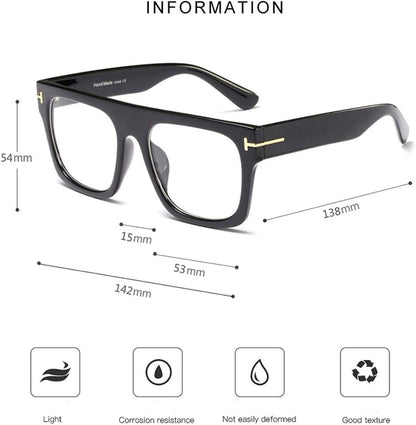 Jurchio Unisex Stylish Square Non-prescription Eyeglasses Glasses Flat Top Big Eyeglass Frames Large lens Clear Lens Eyewear