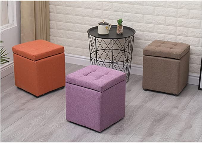 HOMETASTE Ottoman Storage Stool Cube - Multi-functional Bench Seat with Padded Memory Foam, Lid, & Stylish Square Chest Design for Home Living Room, Bedroom, Hallway, Shop, Office (Grey)