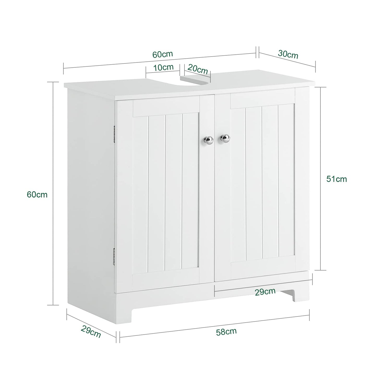 SoBuy (UAE STOCK) BZR18-II-W, Under Sink Cabinet Bathroom Vanity Unit Bathroom Storage Cabinet with 2 Doors, Suitable for Pedestal Sinks