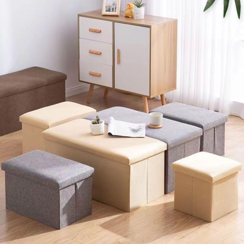 Packingoutlet Thickened Linen Storage Ottoman Bench, 76x38x38cm