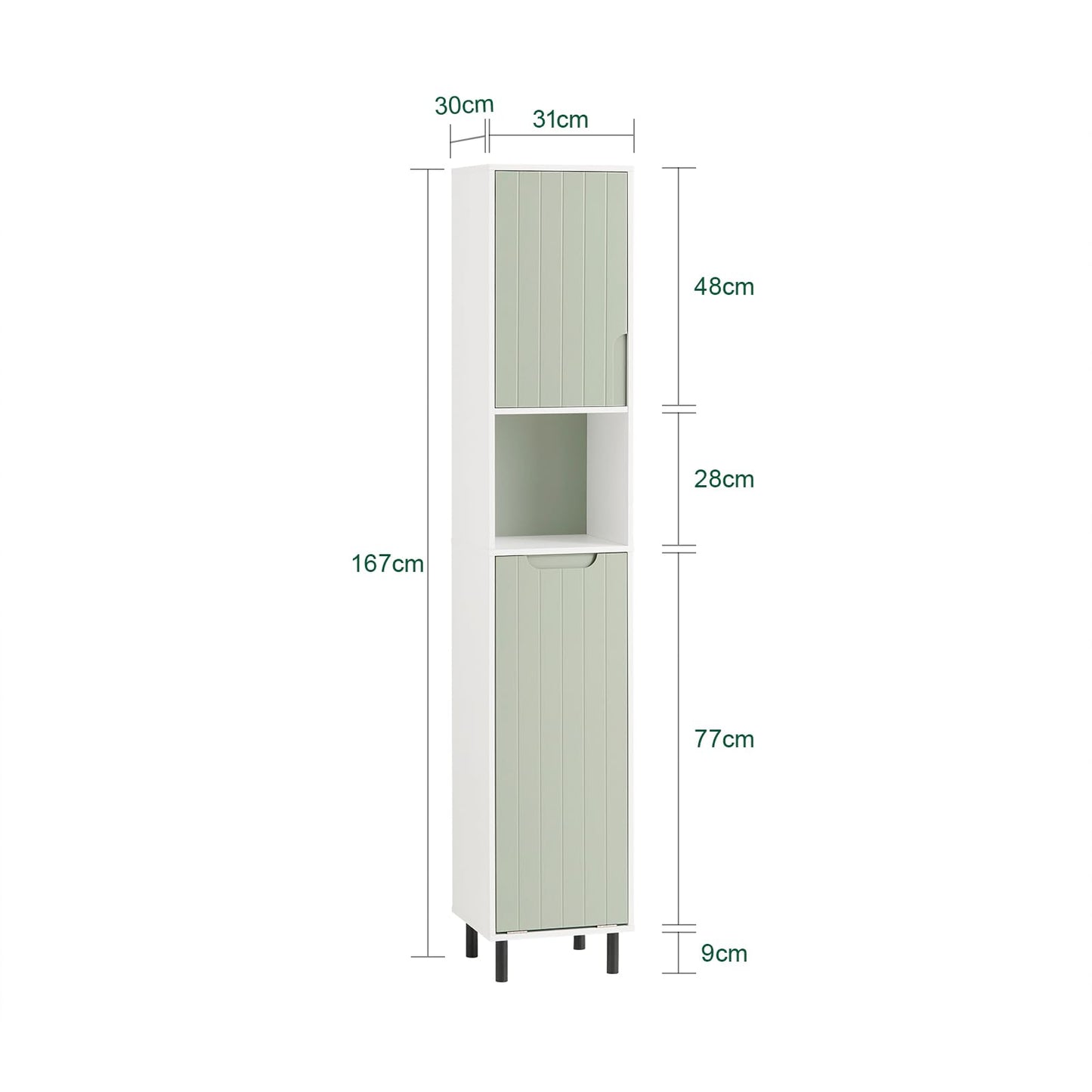 SoBuy (UAE STOCK) BZR137-GR Bathroom Tall Cabinet Bathroom Storage Cabinet with Laundry Basket White and Light Green W31 x D30 x H167cm (basin cabinet)