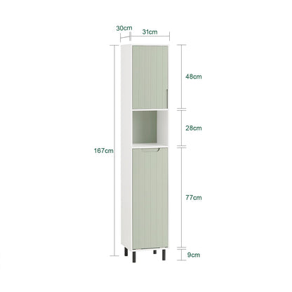 SoBuy (UAE STOCK) BZR137-GR Bathroom Tall Cabinet Bathroom Storage Cabinet with Laundry Basket White and Light Green W31 x D30 x H167cm (basin cabinet)