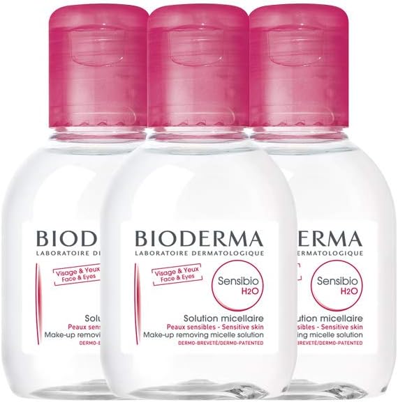 Bioderma Sensibio H2O Soothing Micellar Cleansing Water and Makeup Removing Solution for Sensitive Skin - Face and Eyes - 3.33 Fl Oz (Pack of 3)