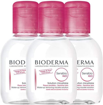 Bioderma Sensibio H2O Soothing Micellar Cleansing Water and Makeup Removing Solution for Sensitive Skin - Face and Eyes - 3.33 Fl Oz (Pack of 3)