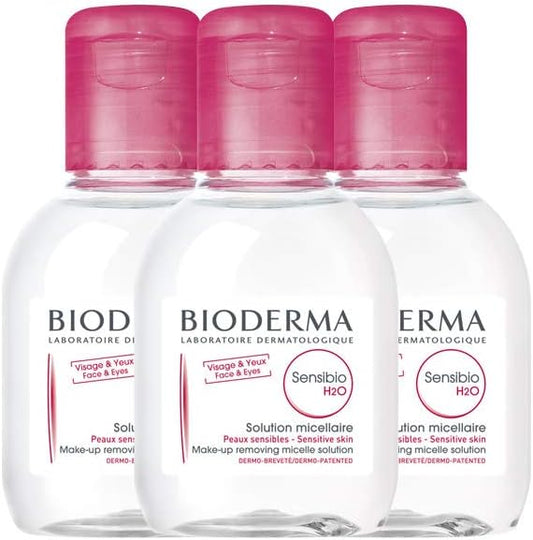 Bioderma Sensibio H2O Soothing Micellar Cleansing Water and Makeup Removing Solution for Sensitive Skin - Face and Eyes - 3.33 Fl Oz (Pack of 3)