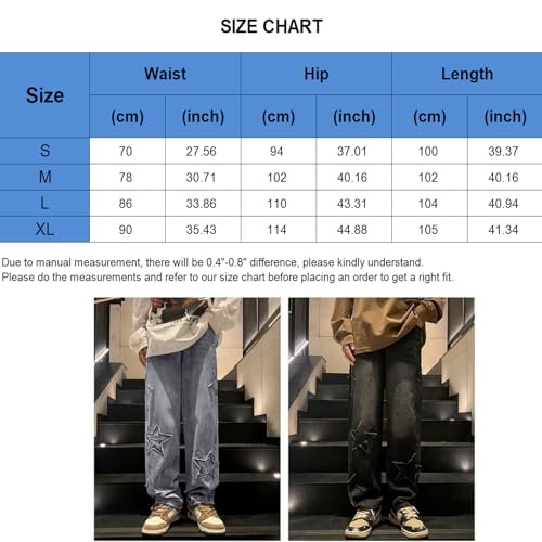 Mens Y2k Star Jeans High Waisted Hip Hop Streetwear Jeans Loose Baggy Embroidery Aesthetic Harajuku Denim Pants