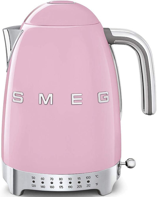 Smeg Klf04PkUK, 50'S Retro Style Kettle, 7 Temperature Settings, 1.7 L Capacity With Water Level Indicator, 360 Swivel Base, Anti-Slip Feet, Soft Opening Lid, Stainless Steel, Pink, 1 Year Warranty