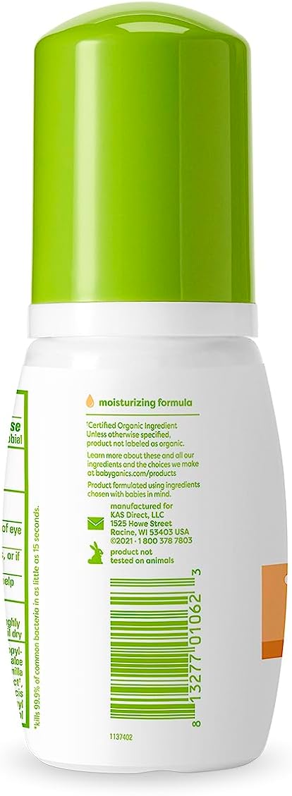 Babyganics Foaming Pump Hand Sanitizer, Alcohol Free, Travel Size, Mandarin, Kills 99.9% of Common Bacteria, Moisturizing, 1.69 Fl Oz (Pack of 6)