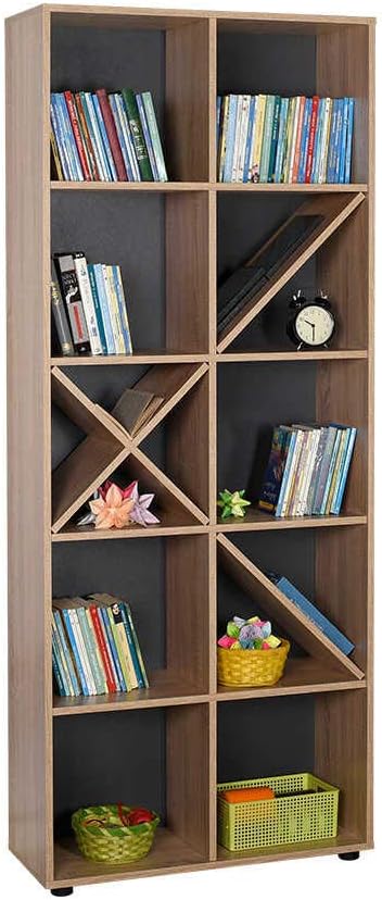 Adore Furniture Gaming Interchangeable Decorative Storage Shelving Unit with 10 Shelves, 75 cm Width x 188 cm Height x 30 cm Depth, Sonoma