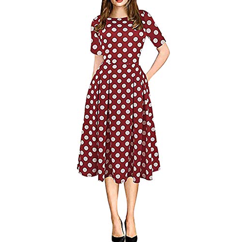 TINGZI Women's Elegant Vintage Mosaic Flower Print Cocktail Party Party Evening High Waist Dress (Red) L