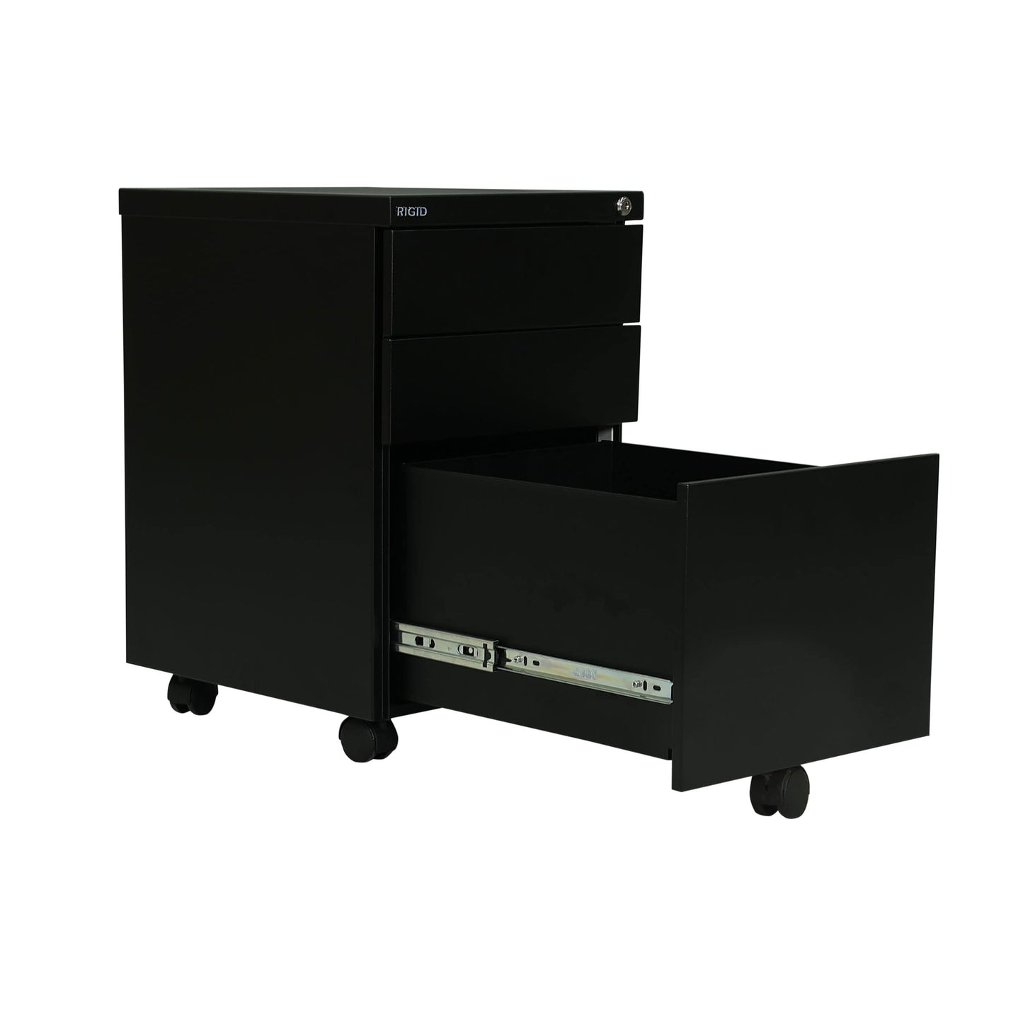 RIGID Steel Mobile Pedestal 2 Box Drawers & one file drawer pedestal Unit Modern & Sleek Office Furniture (Black)