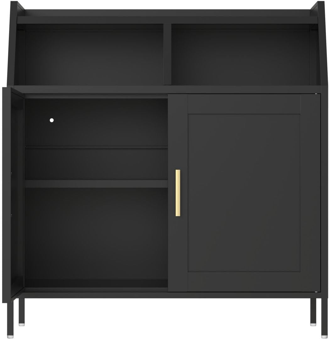 Fulvari Metal Kitchen Storage Cabinet with Adjustable Shelves,Sideboard Buffet Cabinet,Coffee Bar Cabinet with 2 Doors,Cupboard Console Table for Kitchen Living Dining Room Hallway Black