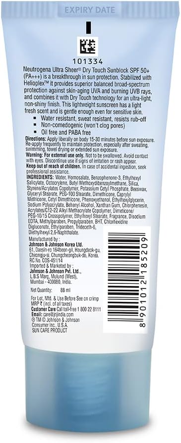 Neutrogena Ultra Sheer Dry Touch Sunblock SPF 50+ Sunscreen (White,80 g))