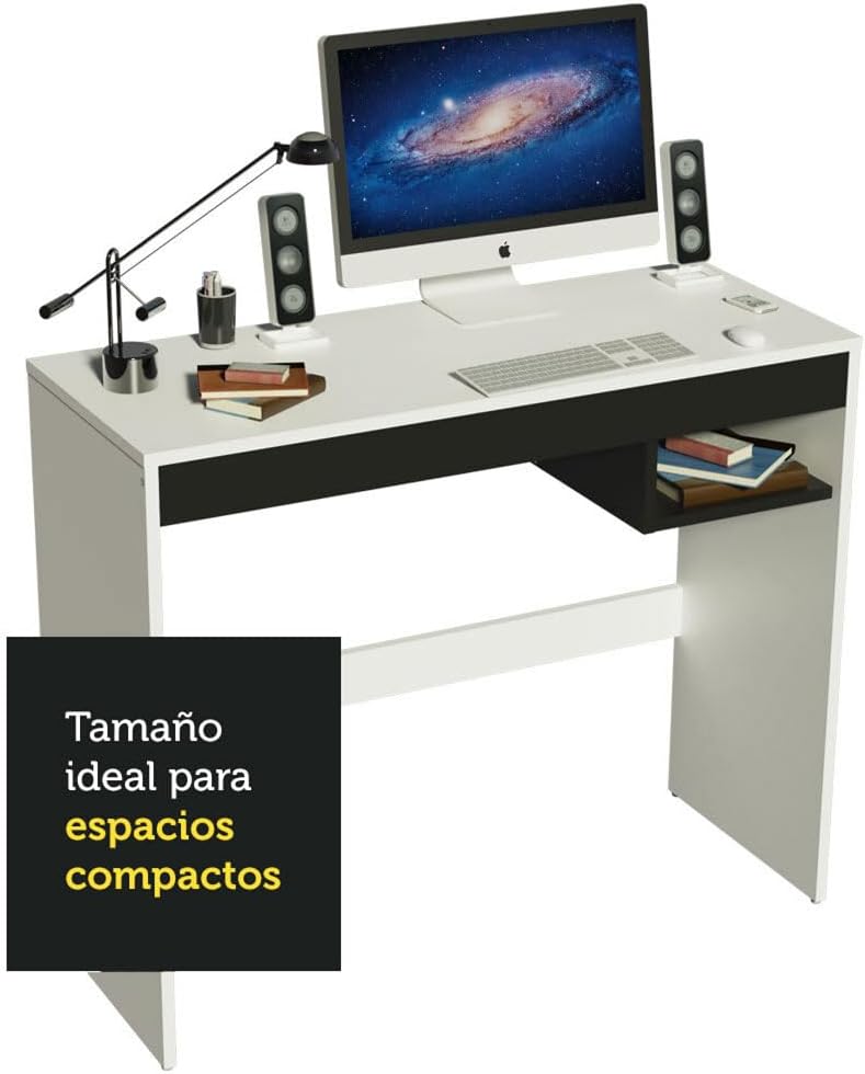 MADESA Compact Home Office Computer Desk, Small Study Writing Table, Workstation, 91 W x 76 H x 36 D Cm - White