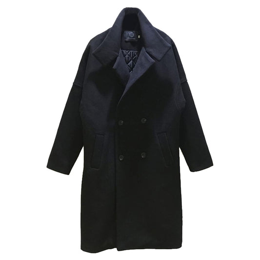 YOGAYE Coat for Men, YASUGUOJI Mens Double Breasted Overcoat Long Woolen Coat for Men Wool Winter Coat Men Turn-down Collar Long Woollen Wind Coat (Color : Black Y945, Size : S)