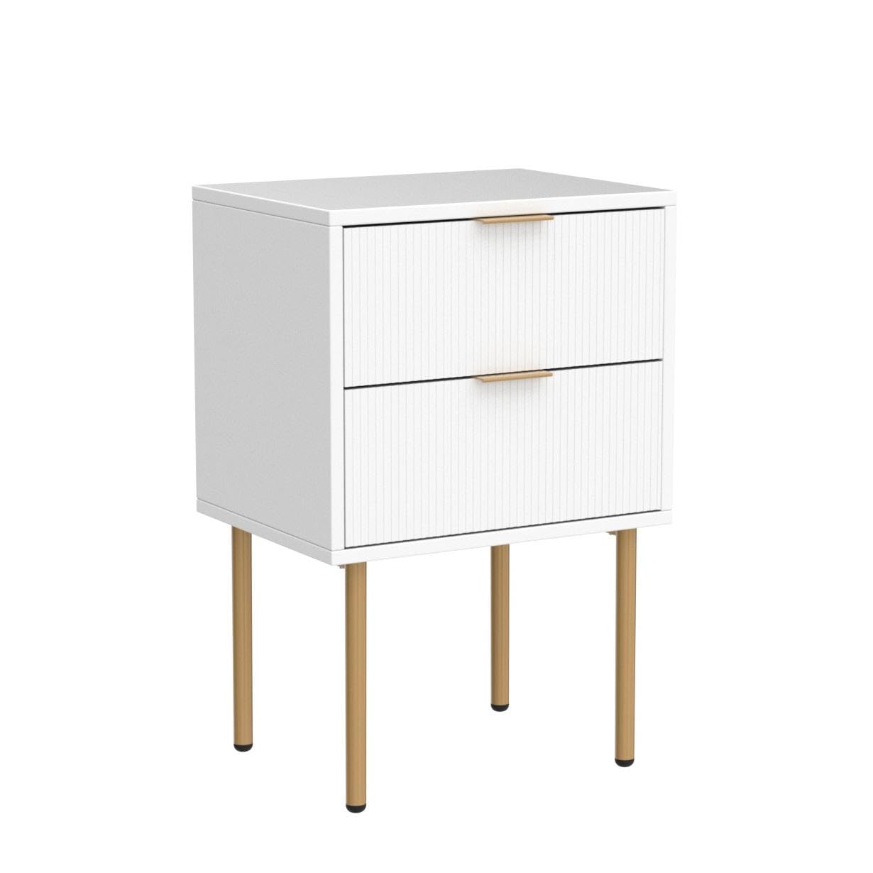 Aobafuir Nightstand, 2 Drawer Dresser for Bedroom, Small Side Table with 2 Drawers, Bedside Furniture, Night Stand, End Table with Gold Frame for Bedroom, Living Room, White Stripe