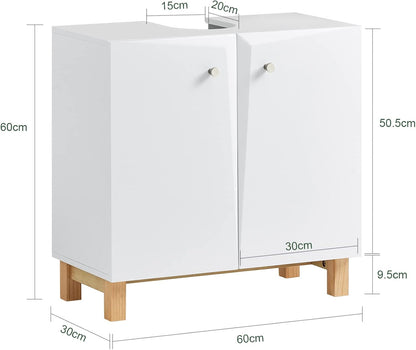 SoBuy (UAE STOCK) BZR92-W, Under Sink Cabinet Bathroom Vanity Unit Bathroom Storage Cabinet with Doors, White