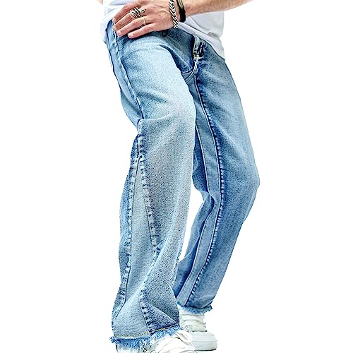 WEIBUMAOYI Men's Loose Fit Pants Relaxed-Fit Men Jeans Washed Oversize Straight Leg Carpenter Jean