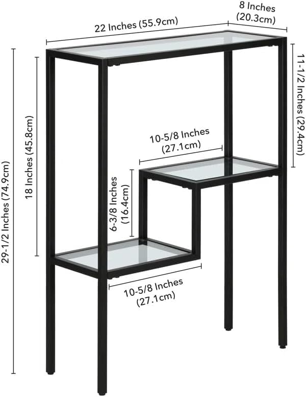 LINGWEI Modern Console Table with Glass Shelves & 1.3cm Thick Metal Frame - Pre-Assembled 3-Tier Entryway Table for Living Room, Hallway, or Sofa Side (Style-3)