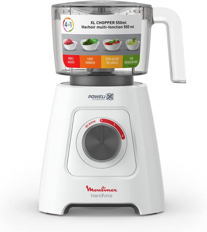 MOULINEX Blender | BlendForce XXL Jar 2.8 L Blender Smoothie Maker | Mixer | 600 W | 2 Attachments | 2.8L XXL Plastic Jar| 6 Powelix Blades | Ice Crush | 2 Speeds | 2 Years Warranty | LM458127