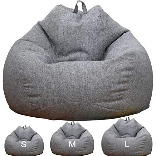 KODENG Large Small Lazy Sofas Cover Chairs Without Filler Linen Cloth Lounger Seat Bean Bag Pouf Puff Couch Tatami Living Room Beanbags (Blue, 70x80cm)