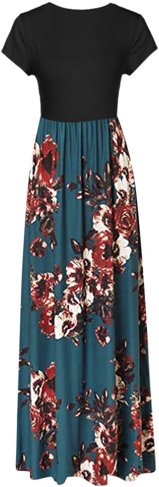 Women's Casual Sleeve O-neck Print Maxi Tank Long Dress - M