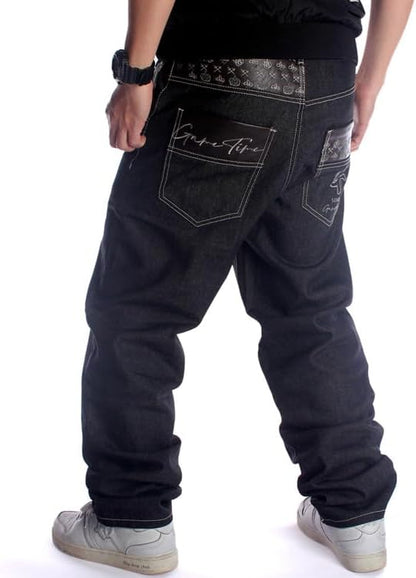 LUOBANIU Men's Vintage Hip Hop Style Baggy Jeans Denim Loose Fit Dance Skateboard Pants