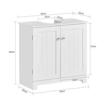 SoBuy (UAE STOCK) BZR18-II-W, Under Sink Cabinet Bathroom Vanity Unit Bathroom Storage Cabinet with 2 Doors, Suitable for Pedestal Sinks