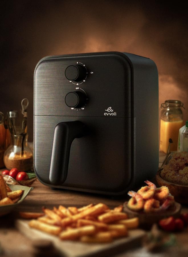 evvoli Air Fryer 3.8 Liters with Timer Temperature Adjustable Control and 8 Preset Programs 1600W, EVKA-AF3801B Black