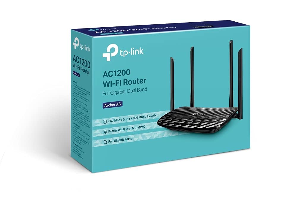 TP-Link AC1200 Gigabit WiFi Router (Archer A6) - Dual Band MU-MIMO Wireless Internet Router, 4 x Antennas, OneMesh and AP mode, Long Range Coverage