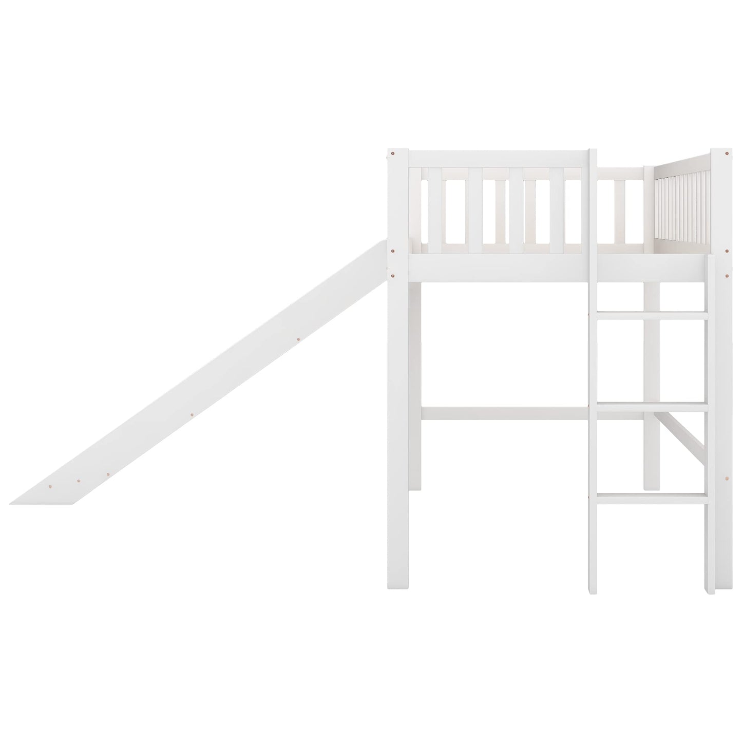 Lostcat Twin Over Twin Low Bunk Bed, House Bed for Kids, House-Shaped Solid Pine Wood Bed Frame w/Safety Guardrail & Ladder, No Box Spring Needed, for Girls, Boys - White