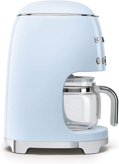 Smeg DCF02PBUK, 50'S Retro Style Drip Filter Coffee Machine, 10 Cup Capacity with Aroma Intensity Function, Water Hardness Adjustment&1.4 L Tank, Reuseable Coffee Filter, Pastel Blue, 1 Year Warranty