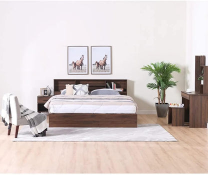 Danube Home Gamorah 5 Pieces Bed Set King Size + Night Stand + Dresser And Stool With Mirror | Comfortable Bedset Full | Sturdy Modern Design Wooden Bed Room Set Furnitures (King, Columbia Dark Brown)